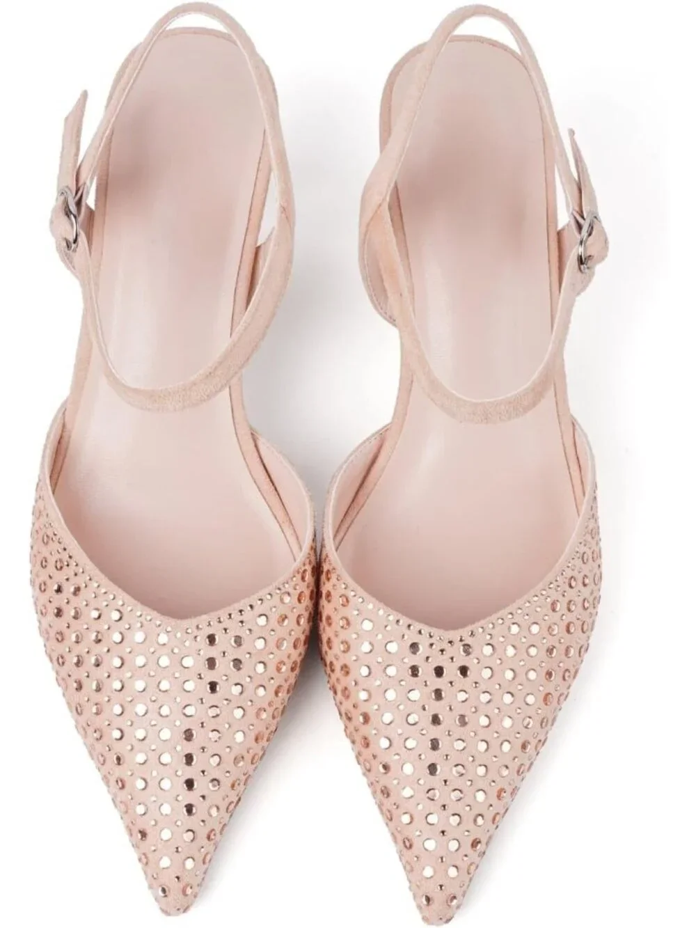 Women Pink_rhinestone Slingback Kitten Pointed Closed Toe Pump Low Stiletto Heel